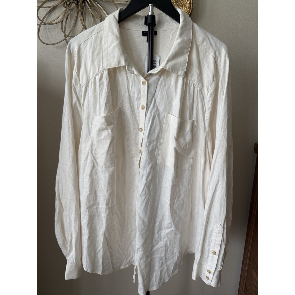 Torrid Linen Blend Button Up Shirt 3X White Long Sleeve Madison NWT Plus